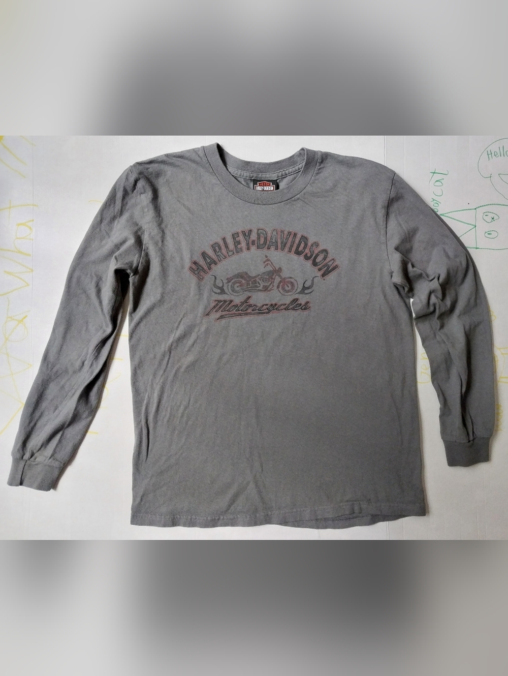 2002 Harley-Davidson Gray Long Sleeve Motorcycle Graphic Tee Size XS